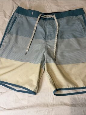 Vuori Blue and Cream Striped Board Shorts